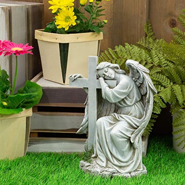 Joseph's Studio by Roman - 컬렉션, 10인치 십자가에 기대어 있는 H 천사, 레진으로 제작, 높은 수준의 장인정신과 디테일에 대한 관심, 내구성 및 오래 지속