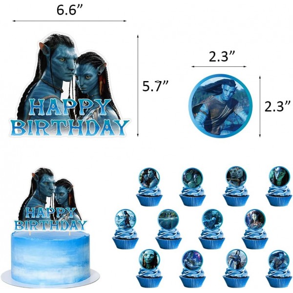 Ksopsdey 32 Pcs 아바타 생일 장식 영화 테마 파티 장식 케이크 토퍼 생일 배너 아바타 풍선 컵케익 Toppers 파티 장식 풍선