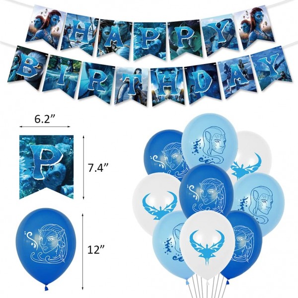Ksopsdey 32 Pcs 아바타 생일 장식 영화 테마 파티 장식 케이크 토퍼 생일 배너 아바타 풍선 컵케익 Toppers 파티 장식 풍선