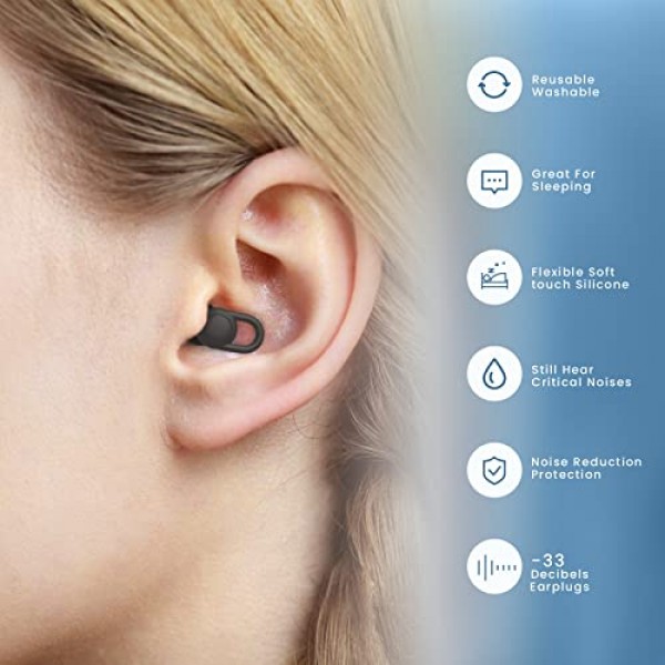 소음 감소용 실리콘 귀마개 - 수면, 소음 민감성 및 비행을 위한 재사용 가능한 부드럽고 편안한 귀마개 - XS/S/M/L 이어팁 16개, 여행용 박스 2개 포함 - 33dB 소음 차단(검