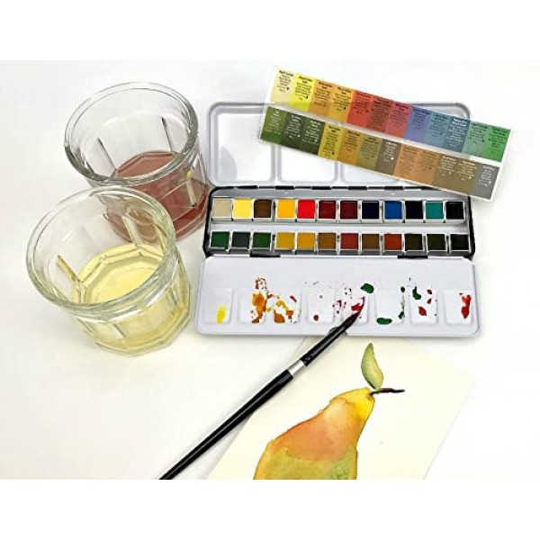 Daniel Smith 엑스트라 파인 수채화 반 팬 세트, 24가지 색상 및 보너스 24개의 빈 반 팬이 금속 상자에 들어 있음(285650113)