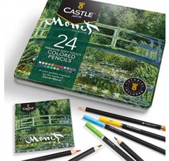Castle Arts 테마 24 색연필 세트가 주석 상자에 들어 있으며 '모네'에서 영감을 받은 완벽한 색상입니다. 품질, 부드러운 색상의 코어, 뛰어난 블렌딩 및 레이어링 성능을