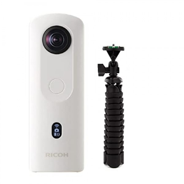 RICOH Theta SC2 360도 4K 구형 VR 카메라(화이트) 유연한 10인치 스파이더 삼각대가 포함된 번들(2개 품목)