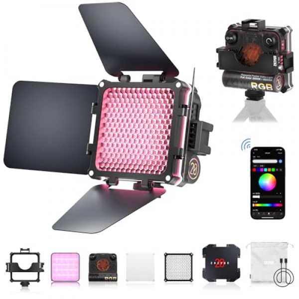 ZHIYUN FIVERAY M20C 콤보 RGB 비디오 조명, 20W 휴대용 카메라 조명, HSI 모드, TLCI 96+, 온도 2500K-10000K, 9가지 조명 효과, 자기 매력 지원 및 USB-C PD 포함 앱