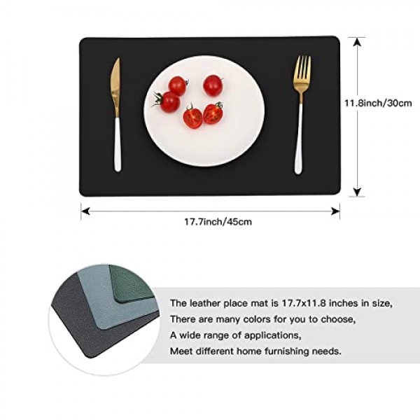 Vinjiasin 블랙 가죽 플레이스 매트 식탁 세트 4개, 방수 닦을 수 있는 플레이스 매트, 내열성 미끄럼 방지 직사각형 실내 플레이스 매트, 크리스마스 장식 청소 용이