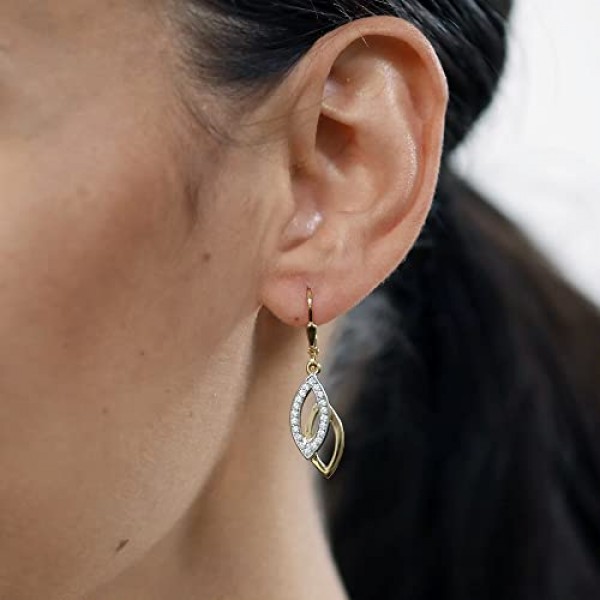 Trendor 귀걸이 골드 925 실버 큐빅 지르코니아 귀걸이 여성용 우아한 귀걸이 지르코니아 골드 도금 실버 귀걸이 그레이트 선물 아이디어 39012, 스털링 실버, 큐빅 지르코