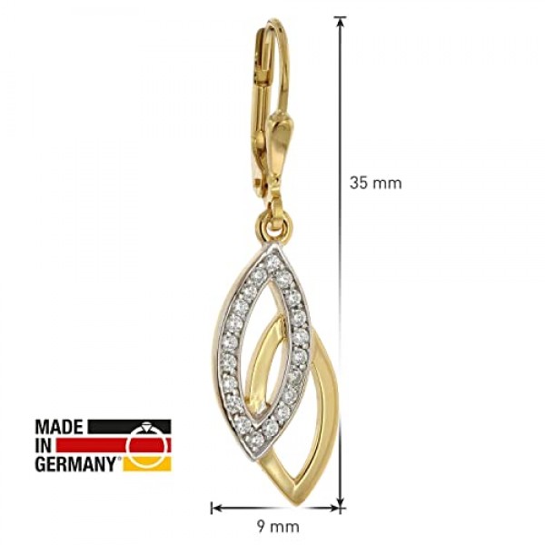 Trendor 귀걸이 골드 925 실버 큐빅 지르코니아 귀걸이 여성용 우아한 귀걸이 지르코니아 골드 도금 실버 귀걸이 그레이트 선물 아이디어 39012, 스털링 실버, 큐빅 지르코