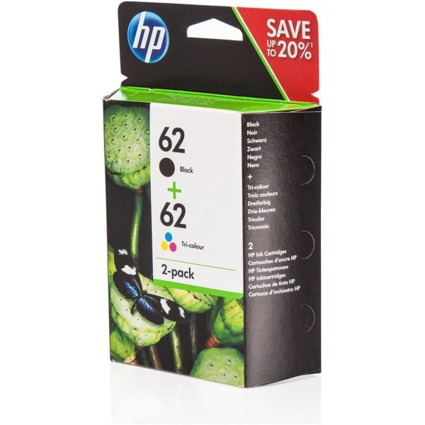 HP 정품 N9J71AE / 62, OfficeJet 250 Mobile 2X 프리미엄 프린터 카트리지용, 검정, 시안, 마젠타, 노랑, 1x 200, 1x 165페이지