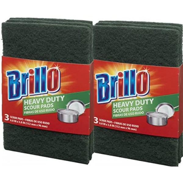 Brillo 고강도 냄비 및 프라이팬용 프리미엄 수세미 패드, 그리스에 강함, 3개(강력, 3개(2개 팩))