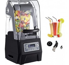 110V 상업용 스무디 블렌더 1.5L/50.7oz 1500W 조리대용 무음 블렌더, 사운드 실드 포함, 저소음 블렌더 자가 청소, 다기능 2-in-1 습식 건식 블레이드 포함, 블랙