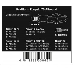 Wera Kraftform Kompakt 70 범용 비트 홀딩 스크루드라이버 및 비트 세트, PH/PZ/SL/TXBO/HEX, 32pc, 05057110001