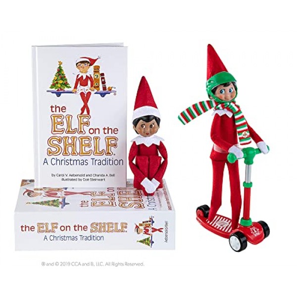 Elf On The Shelf Scout Girl (Brown Eyed Girl) with Elves at Play Stand-N-Scoot