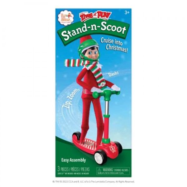 Elf On The Shelf Scout Girl (Brown Eyed Girl) with Elves at Play Stand-N-Scoot