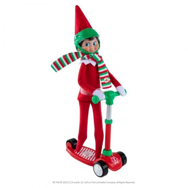 Elf On The Shelf Scout Girl (Brown Eyed Girl) with Elves at Play Stand-N-Scoot