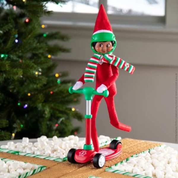 Elf On The Shelf Scout Girl (Brown Eyed Girl) with Elves at Play Stand-N-Scoot