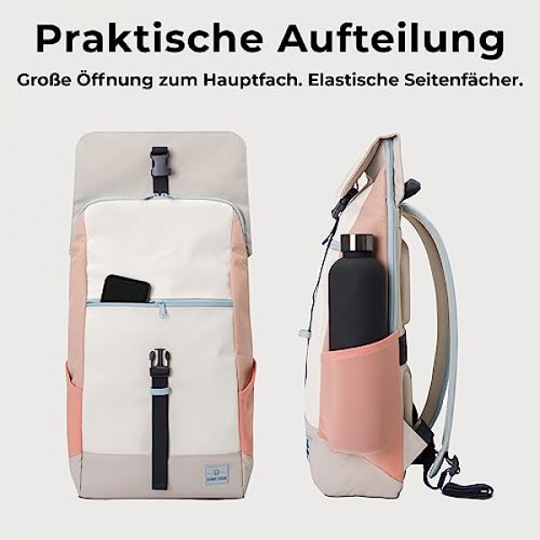 남성용 및 여성용 Johnny Urban Mika 백팩, 대학, 학교, 직장, 데이팩을 위한 보호된 노트북 수납 공간을 갖춘 현대적인 백팩 메쉬 패딩이 포함된 재활용 PET로 제작, 발수, 