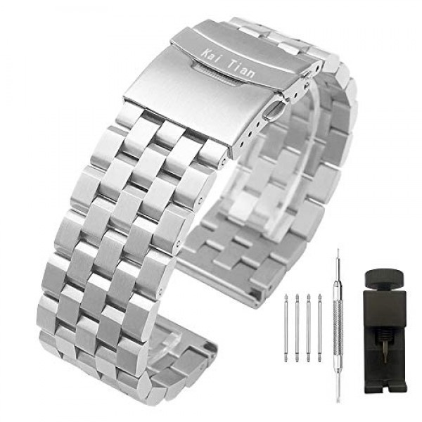 브러시드 스테인레스 스틸 시계 밴드 스트랩 18mm/20mm/22mm/24mm/26mm 남성 여성용 이중 잠금 장치 배치 걸쇠가 있는 금속 교체 팔찌 블랙/실버/투톤 IP 블랙