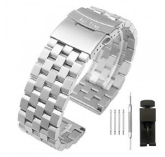 브러시드 스테인레스 스틸 시계 밴드 스트랩 18mm/20mm/22mm/24mm/26mm 남성 여성용 이중 잠금 장치 배치 걸쇠가 있는 금속 교체 팔찌 블랙/실버/투톤 IP 블랙