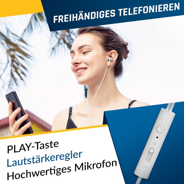 마이크가 있는 KLIM Fusion 헤드폰 - 내구성 - 혁신적: 메모리 폼이 있는 인이어 헤드폰 - 새로운 2022 버전 - 3.5mm 잭 - 스포츠 게임용 인이어 헤드폰 - 흰색 3.5mm 흰색