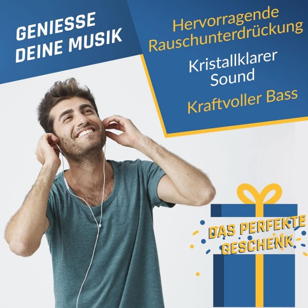 마이크가 있는 KLIM Fusion 헤드폰 - 내구성 - 혁신적: 메모리 폼이 있는 인이어 헤드폰 - 새로운 2022 버전 - 3.5mm 잭 - 스포츠 게임용 인이어 헤드폰 - 흰색 3.5mm 흰색