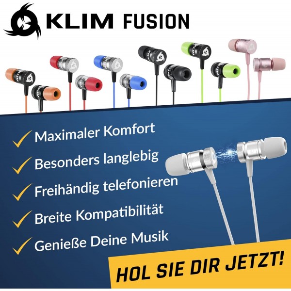 마이크가 있는 KLIM Fusion 헤드폰 - 내구성 - 혁신적: 메모리 폼이 있는 인이어 헤드폰 - 새로운 2022 버전 - 3.5mm 잭 - 스포츠 게임용 인이어 헤드폰 - 흰색 3.5mm 흰색