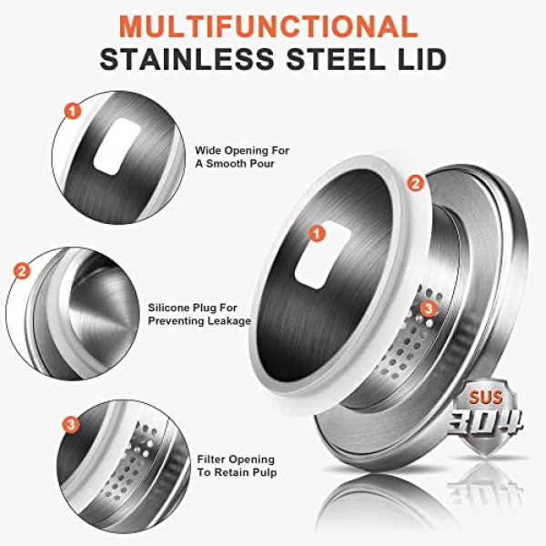 SUSTEAS 1.5리터 51온스 유리 피처(뚜껑 포함), 손잡이가 있고 세척이 간편한 내열 유리병(뜨거운 음료/차가운 음료용) - 물, 콜드브루, 아이스티 및 주스, 무료 긴 손잡이 