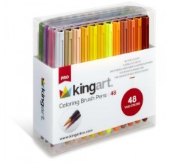 KINGART PRO 컬러링 브러시 펜 수채화 마커, 가늘고 중간 또는 굵은 브러시 스트로크를 위한 혼합 가능한 잉크가 포함된 48가지 생생한 색상