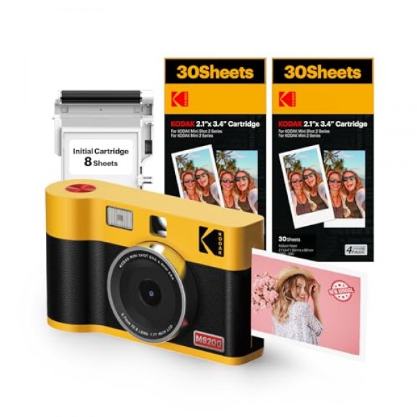 KODAK Mini Shot ERA 4PASS 2-in-1 즉석 카메라 및 포토 프린터(노란색, Mini Shot 2 ERA, 카메라 + 68매)