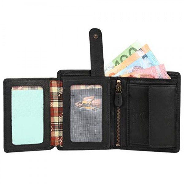 Hill Burry 남성용 지갑 정품 가죽 RFID 보호, 블랙, 빈티지