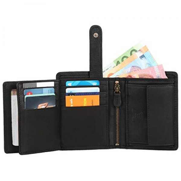 Hill Burry 남성용 지갑 정품 가죽 RFID 보호, 블랙, 빈티지