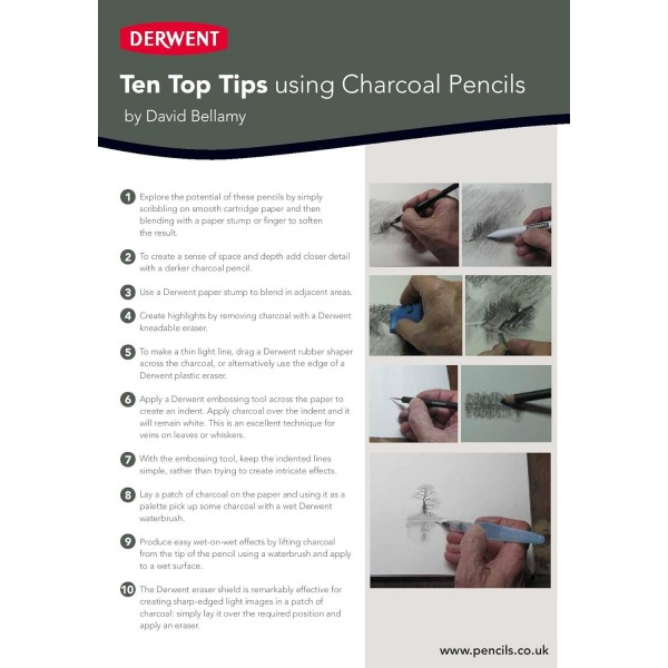 Derwent Charcoal Pencils, Drawing & Writing, 6개 세트, Light, Medium, Dark & ​​Tinted Charcoal White, 블렌딩 및 번짐에 이상적, 샤프너 포함, 전문가급 품질, 0700838