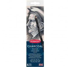 Derwent Charcoal Pencils, Drawing & Writing, 6개 세트, Light, Medium, Dark & ​​Tinted Charcoal White, 블렌딩 및 번짐에 이상적, 샤프너 포함, 전문가급 품질, 0700838