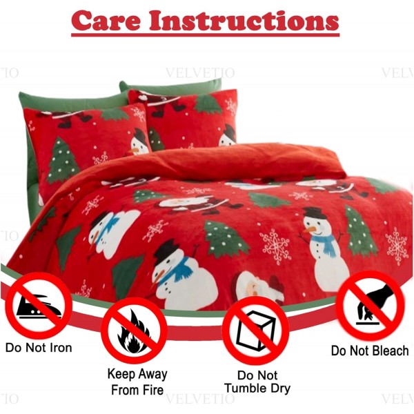 Velvetio Teddy 열 따뜻한 Xmas 침구 세트, 베개 케이스가 있는 Jolly Festive Friends 이불 커버 세트, 귀여워 뒤집을 수 있는 Fleece Kids Quilt Bedset, 3Pcs, 더블 사이즈, Red Jolly Festive F