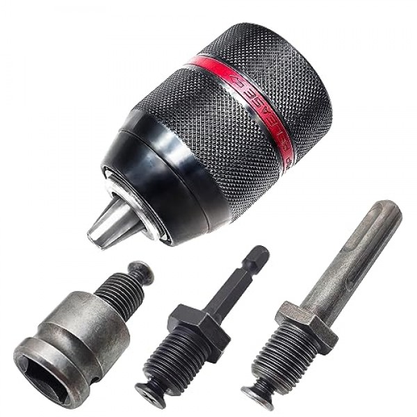 1.5-13mm 열쇠가 없는 드릴 척 금속 헤비듀티 1/2''-20UNF, SDS-Plus 생크 포함 1/4 육각 생크 1/2'' 임팩트 드라이버, 전기 드릴, 해머 드릴용 소켓 사각 렌치 어댑터