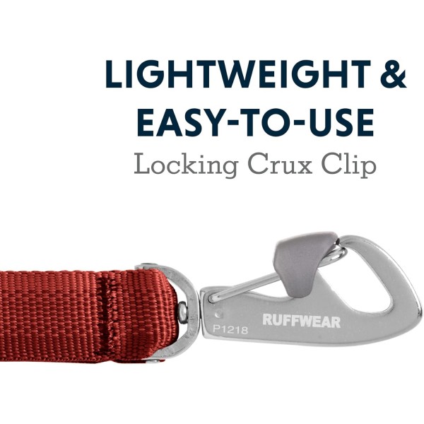 RUFFWEAR 전면 가죽끈 경량 1.5m 튼튼한 가죽끈, 패딩 처리된 손잡이 및 안전한 회전 크룩스 클립 컴팩트 플랫 Tubelok 웨빙 레드 클레이(모든 품종에 적합한 프리 사이즈)