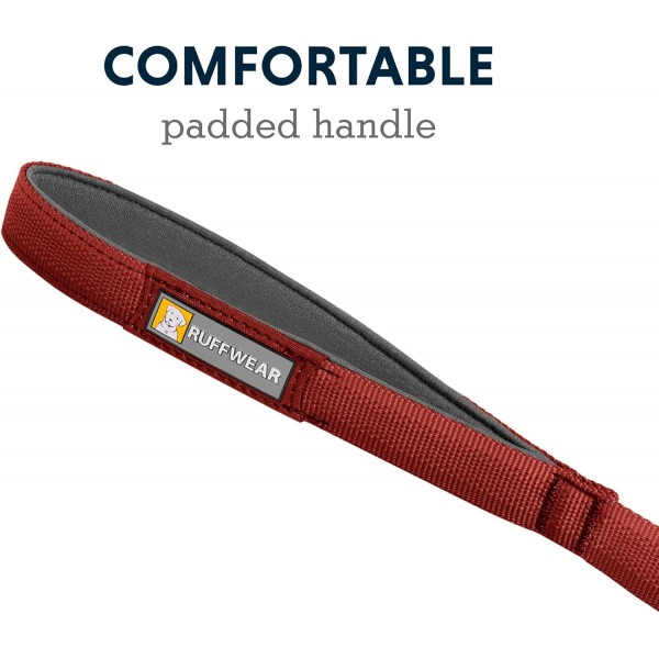 RUFFWEAR 전면 가죽끈 경량 1.5m 튼튼한 가죽끈, 패딩 처리된 손잡이 및 안전한 회전 크룩스 클립 컴팩트 플랫 Tubelok 웨빙 레드 클레이(모든 품종에 적합한 프리 사이즈)