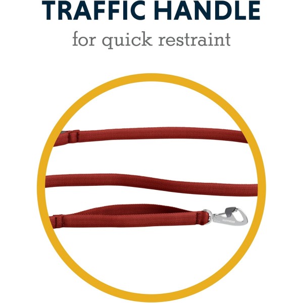 RUFFWEAR 전면 가죽끈 경량 1.5m 튼튼한 가죽끈, 패딩 처리된 손잡이 및 안전한 회전 크룩스 클립 컴팩트 플랫 Tubelok 웨빙 레드 클레이(모든 품종에 적합한 프리 사이즈)