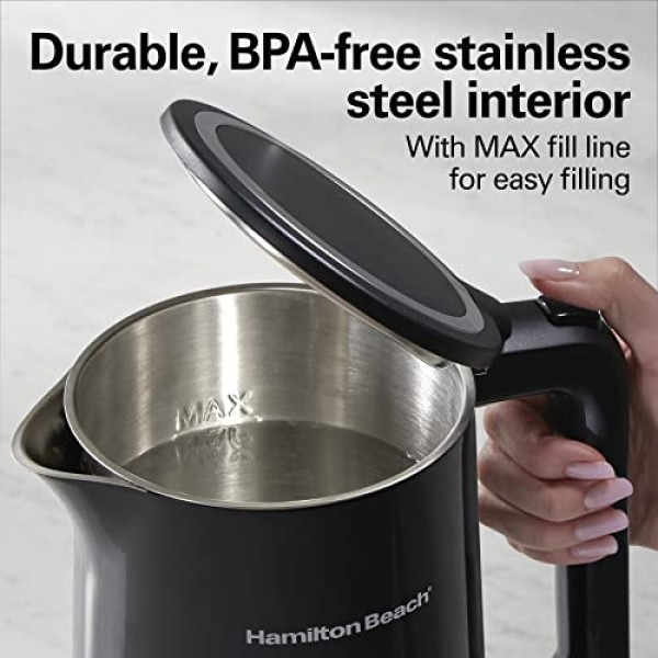 해밀턴 비치 디지털 온도 조절 전기 주전자, 온수 보일러 및 히터 1.7L, 5가지 사전 설정 모드 + 보온, 빠른 끓임 1500와트, BPA 프리, 쿨터치 외장, 블랙(41033)