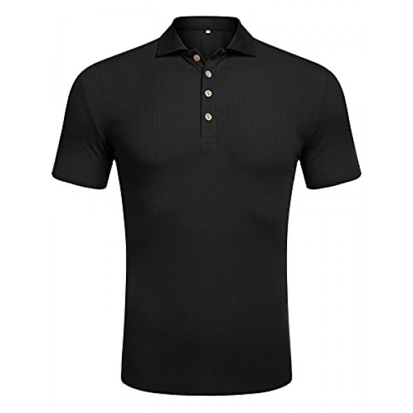 URRU 남성용 근육 T 셔츠 스트레치 롱 & 쇼트 슬리브 운동 티 캐주얼 슬림 피트 폴로 셔츠