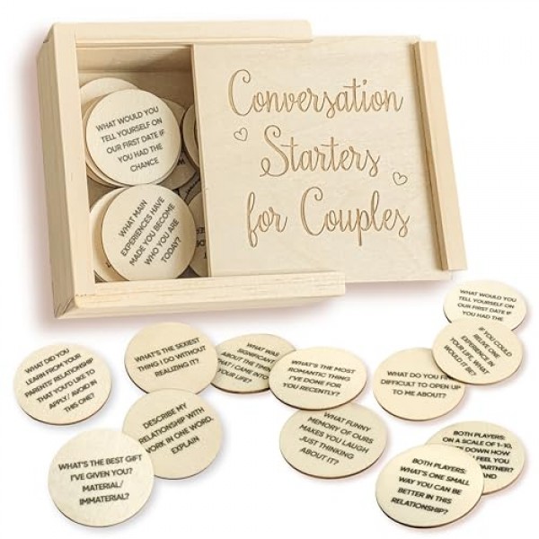 WOODAMORE 80 커플을 위한 대화 카드 - 커플 카드 게임, 깊은 관계 카드 게임, 커플 선물을 위한 시작 질문, 커플 친밀감 구축을 위한 나무 데이트 밤 게임