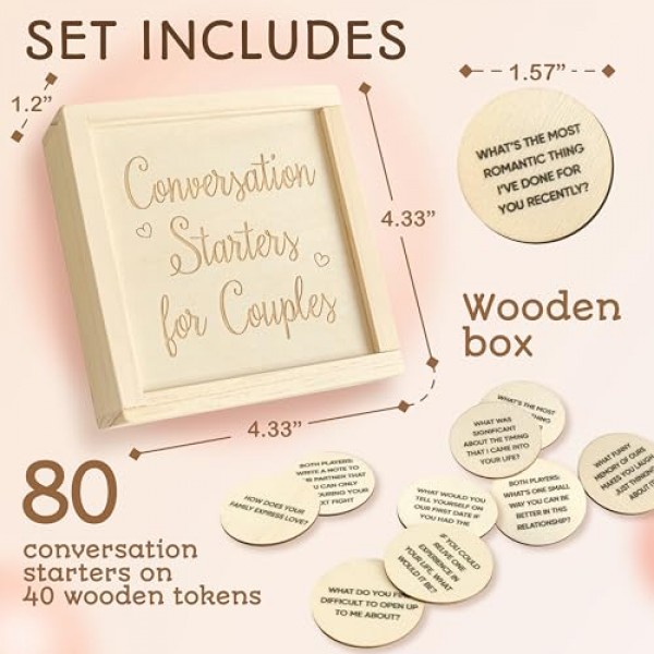 WOODAMORE 80 커플을 위한 대화 카드 - 커플 카드 게임, 깊은 관계 카드 게임, 커플 선물을 위한 시작 질문, 커플 친밀감 구축을 위한 나무 데이트 밤 게임