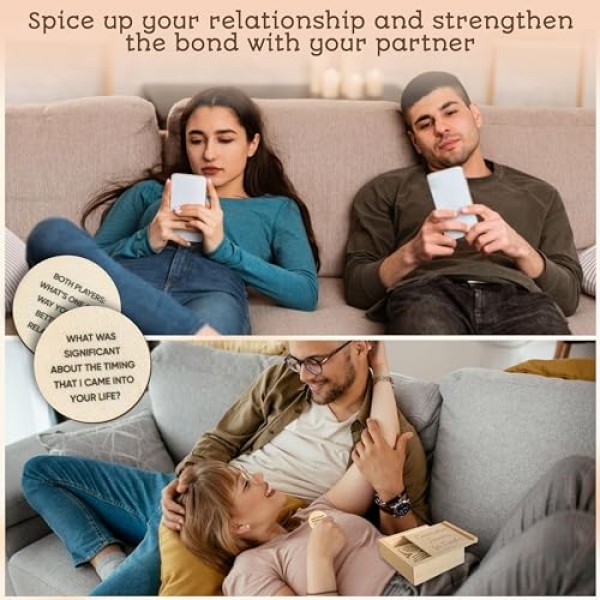 WOODAMORE 80 커플을 위한 대화 카드 - 커플 카드 게임, 깊은 관계 카드 게임, 커플 선물을 위한 시작 질문, 커플 친밀감 구축을 위한 나무 데이트 밤 게임