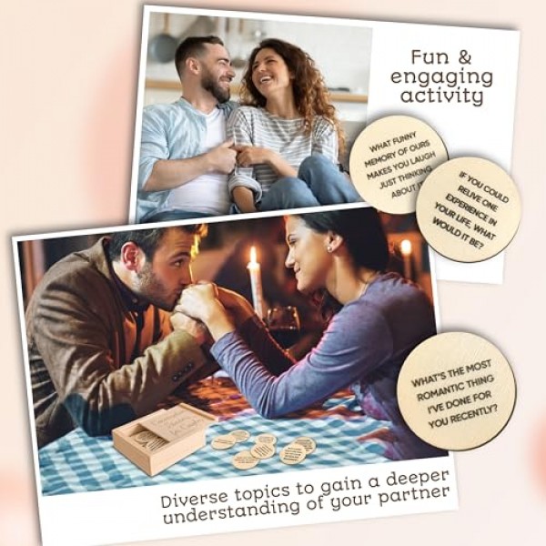 WOODAMORE 80 커플을 위한 대화 카드 - 커플 카드 게임, 깊은 관계 카드 게임, 커플 선물을 위한 시작 질문, 커플 친밀감 구축을 위한 나무 데이트 밤 게임