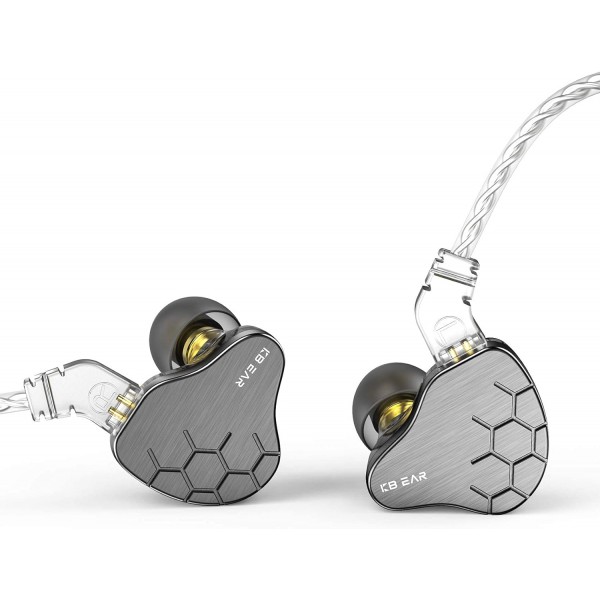 KINBOOFI KBEAR Lark 인이어 모니터 1BA 1DD 하이브리드 밸런스 전기자 HiFi 헤드셋 금속 및 PC 케이스가 있는 유선 헤드폰 0.78mm 2핀 분리형 케이블(마이크 포함 회색) 마이크 회