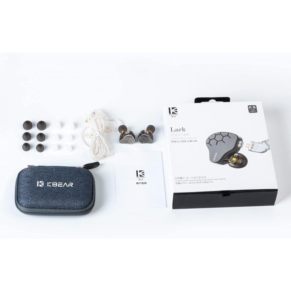 KINBOOFI KBEAR Lark 인이어 모니터 1BA 1DD 하이브리드 밸런스 전기자 HiFi 헤드셋 금속 및 PC 케이스가 있는 유선 헤드폰 0.78mm 2핀 분리형 케이블(마이크 포함 회색) 마이크 회