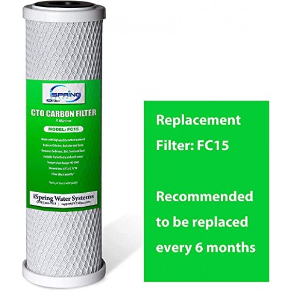 iSpring CKC1C 탄소 필터가 포함된 조리대 식수 여과 시스템, 2.5 x 10, 투명