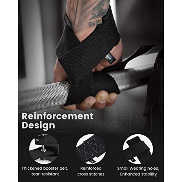 Atercel 리프팅 스트랩 100% 면, 역도용 손목 스트랩, 데드리프트, 보디빌딩, 파워리프팅, 체육관 스트랩 그립 강도, 근력 훈련용 손목 랩이 포함된 패딩 처리된 네오프렌