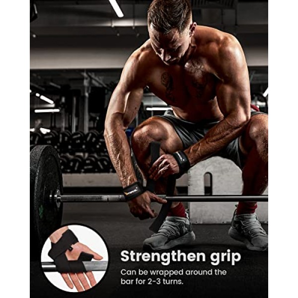 Atercel 리프팅 스트랩 100% 면, 역도용 손목 스트랩, 데드리프트, 보디빌딩, 파워리프팅, 체육관 스트랩 그립 강도, 근력 훈련용 손목 랩이 포함된 패딩 처리된 네오프렌