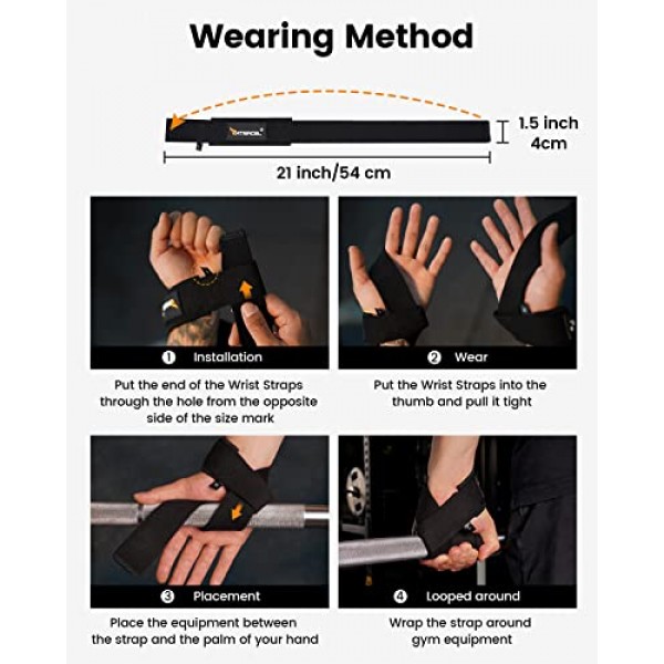 Atercel 리프팅 스트랩 100% 면, 역도용 손목 스트랩, 데드리프트, 보디빌딩, 파워리프팅, 체육관 스트랩 그립 강도, 근력 훈련용 손목 랩이 포함된 패딩 처리된 네오프렌