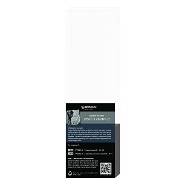 Escoda 시그니처 시리즈 아티스트 수채화 브러쉬 세트, Joseph Zbukvic 세트 #1, Perla 합성 흰색 Toray, 사이즈(원형) 8, 12 및 사이즈(여행용 원형) 10